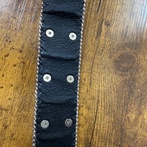 ATLAS Rhinestone Western Bling Belt Size 30-35 Black Embellished Silver Buckle - Picture 5 of 16